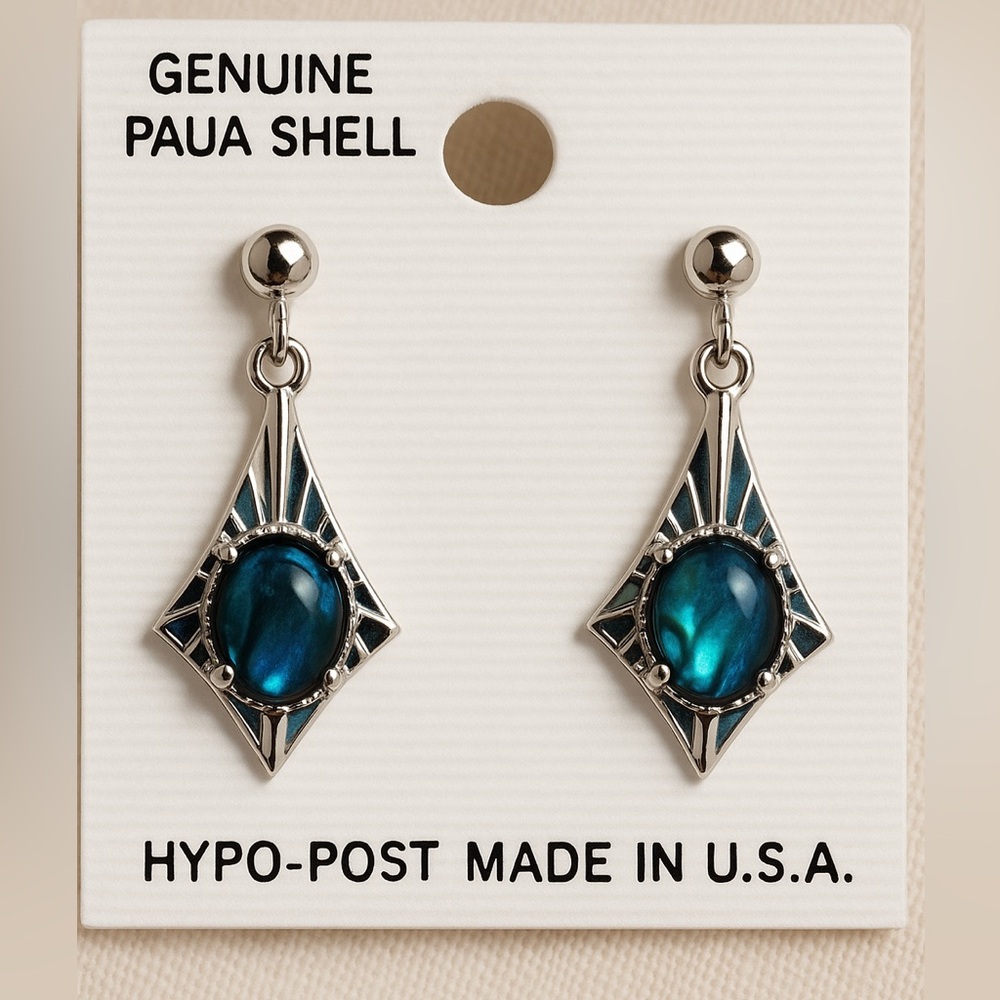 Genuine Paua Shell Art Deco Drop Earrings – Made in the USA